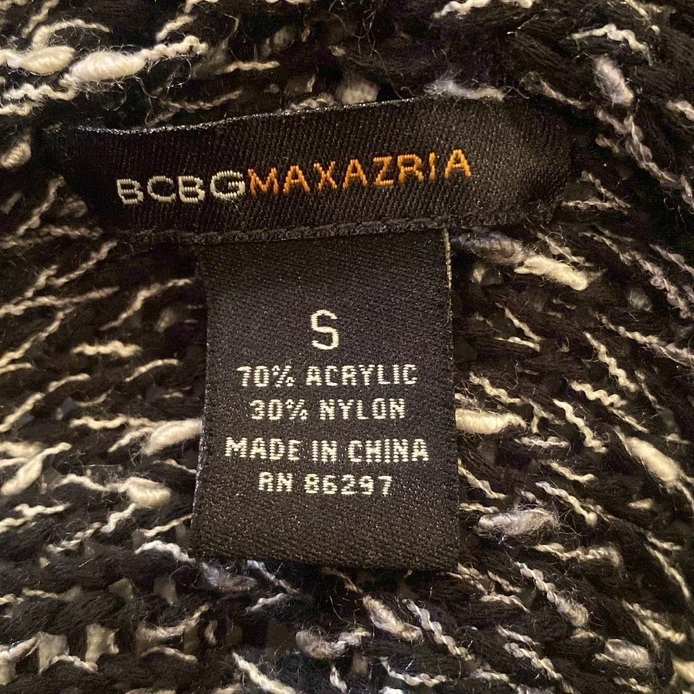 BCBGMAXAZRIA black white Buckle Front bell Sleeve Marled Cardigan Sweater size S